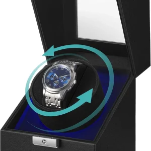 Automatic Single Watch Winder Box, Quiet Motor, LED Light, Lock